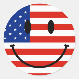 Sticker Rond Drapeau Patriotique Américain Avec Visage Souriant