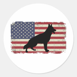 Sticker Rond Drapeau Patriotique DOG américain Vintage