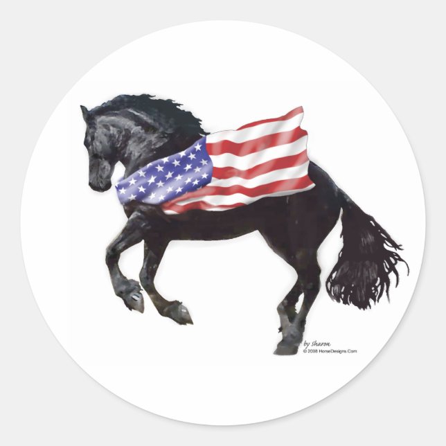 Sticker Rond Drapeau patriotique du cheval friésien (Devant)