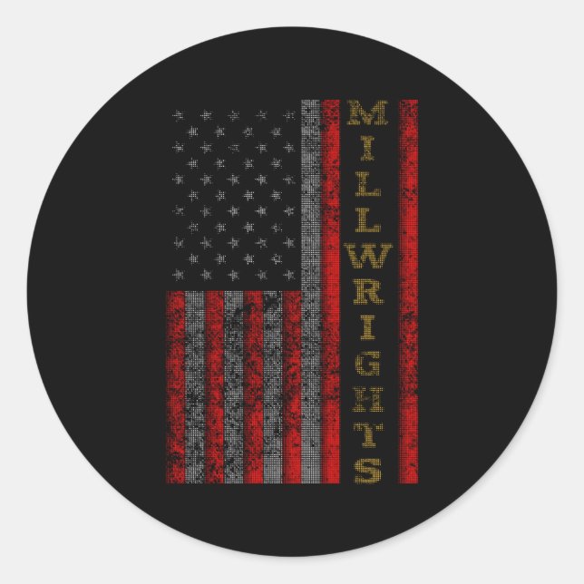 Sticker Rond Drapeau Patriotique Millwrights Us (Devant)