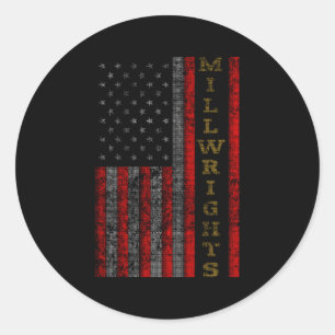 Sticker Rond Drapeau Patriotique Millwrights Us