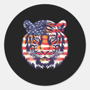 Sticker Rond Drapeau Patriotique Tigre 4 juillet Drôle animal d