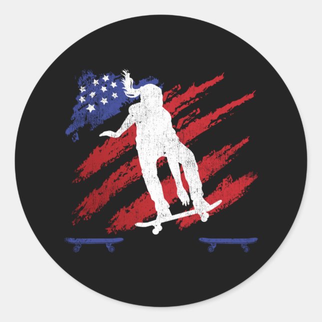 Sticker Rond Drapeau Patriotique USA Drapeau féminin Skateboard (Devant)