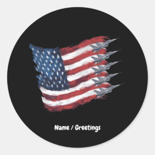 Sticker Rond Drapeau Patriotique USA Jets 4 juillet