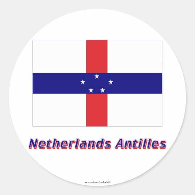 Sticker Rond Drapeau Pays-Bas Antilles avec nom (Devant)
