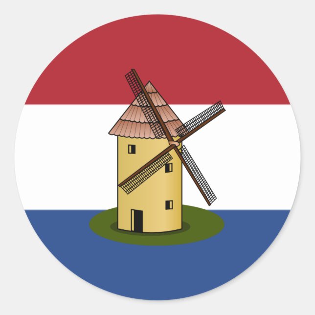 Sticker Rond Drapeau Pays-Bas et moulin à vent (Devant)