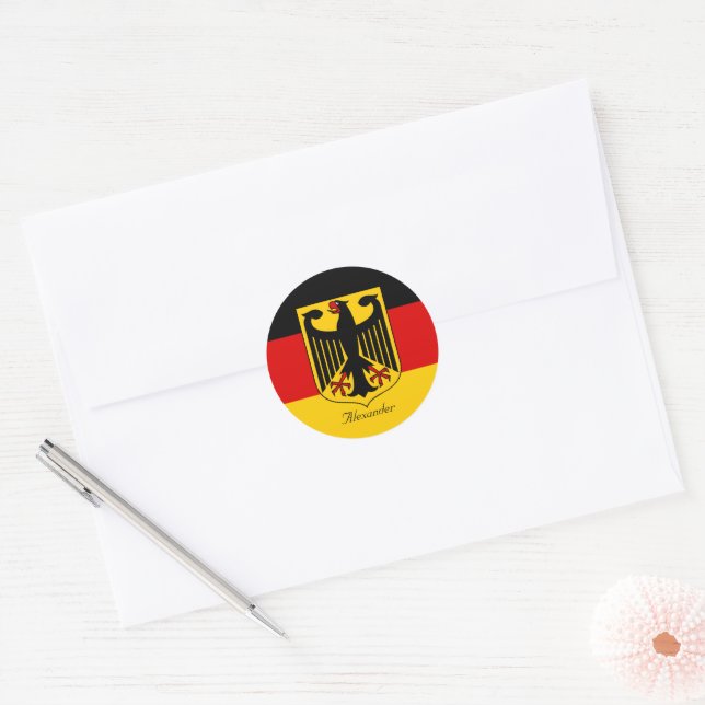 Sticker Rond Drapeau personnalisé de l'Allemagne avec armoiries (Enveloppe)