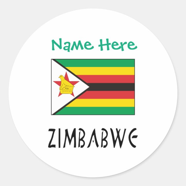 Sticker Rond Drapeau personnalisé du Zimbabwe avec nom (Devant)
