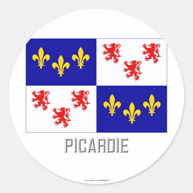 Sticker Rond Drapeau Picardie avec nom (Devant)