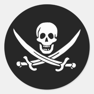Sticker Rond Drapeau pirate crâne épées croisées