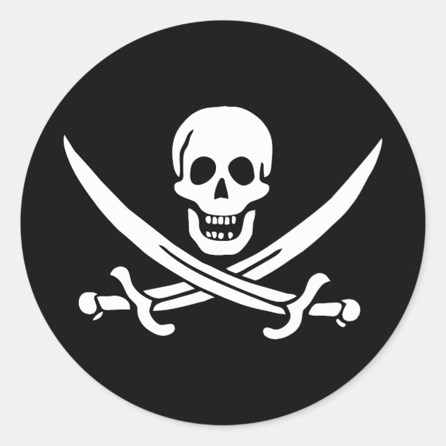 Sticker Rond Drapeau pirate crâne épées croisées (Devant)