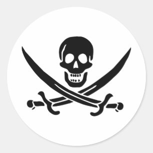 Sticker Rond Drapeau pirate crâne épées croisées