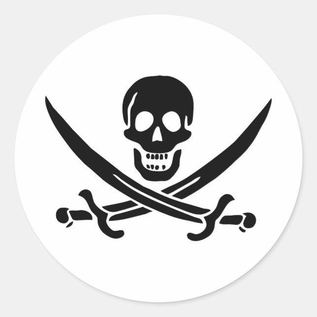Sticker Rond Drapeau pirate crâne épées croisées (Devant)