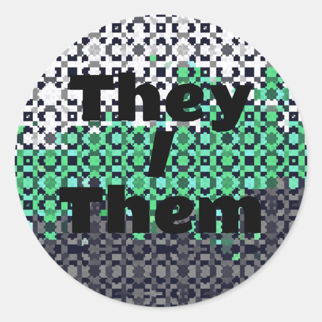 Sticker Rond Drapeau Pixellisable Pronoun Neutrois Pride (Devant)
