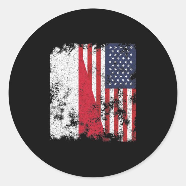 Sticker Rond Drapeau Pologne USA - Demi-Américain (Devant)