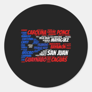 Sticker Rond Drapeau Porto Rico avec les noms de ville San Juan
