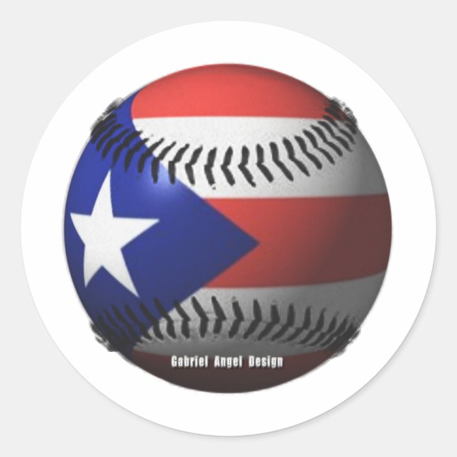 Sticker Rond Drapeau Porto Rico couvrant un baseball (Devant)
