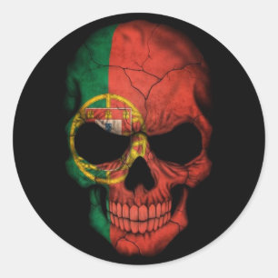 Sticker Rond Drapeau portugais sur noir
