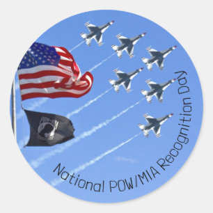 Sticker Rond Drapeau POW MIA, Drapeau USA & Thunderbirds