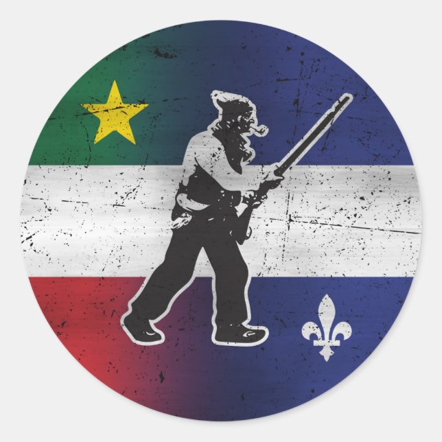Sticker Rond Drapeau Québec et Patriote Henri Julien érodé (Devant)
