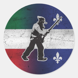 Sticker Rond Drapeau Québec et Patriote Henri Julien érodé