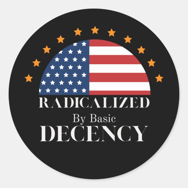 Sticker Rond Drapeau Radical par Basic Decency USA (Devant)