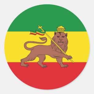 Sticker Rond Drapeau rastafarien d'Ethiopie Lion de Juda Postca