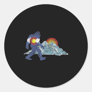 Sticker Rond Drapeau Rétro de l'État du Colorado Sasquatch Mont