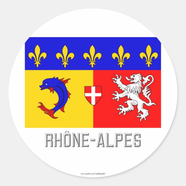 Sticker Rond Drapeau Rhône-Alpes de nom (Devant)