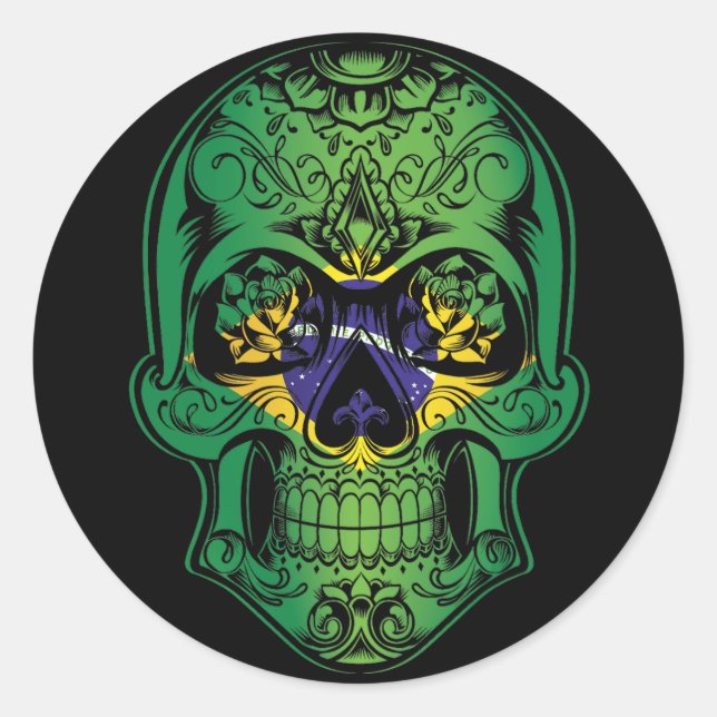 Sticker Rond Drapeau Rose Et Crâne (Devant)