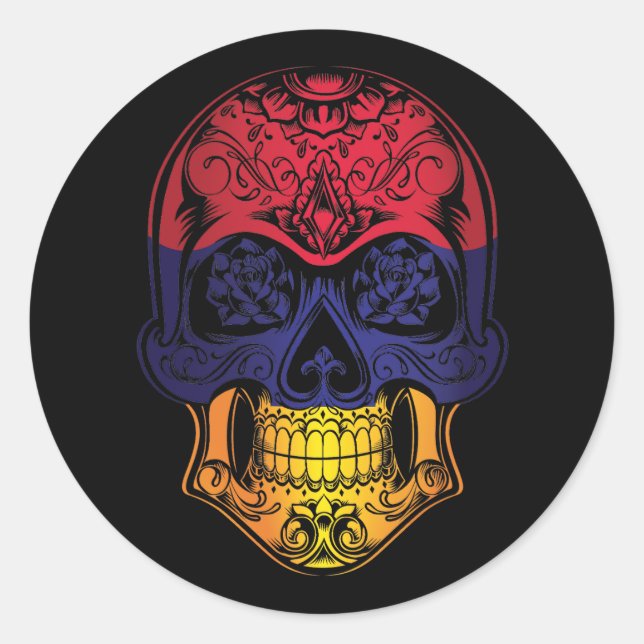 Sticker Rond Drapeau Rose Et Crâne (Devant)