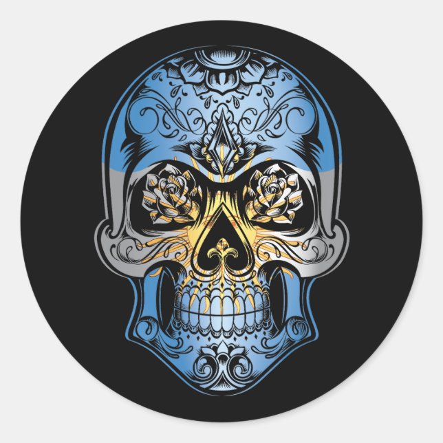 Sticker Rond Drapeau Rose et crâne argentin (Devant)