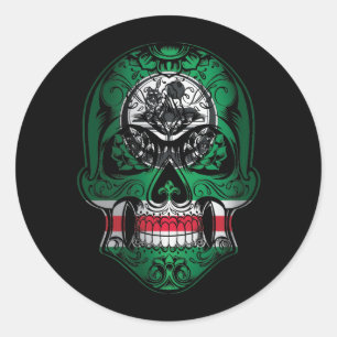 Sticker Rond Drapeau Rose et crâne de la République tchétchène