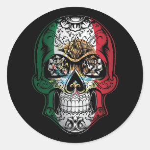 Sticker Rond Drapeau Rose et crâne mexicain