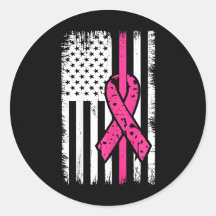 Sticker Rond Drapeau rose Ruban Cancer du sein Mois 1