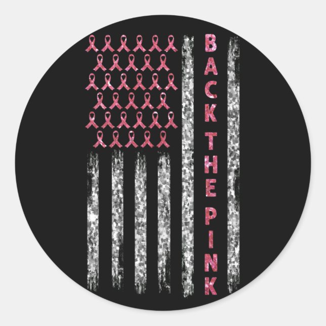 Sticker Rond Drapeau rose Ruban Drapeau Cancer du sein États-Un (Devant)