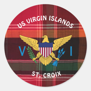 Sticker Rond Drapeau Rouge Vert Madras Iles Vierges Personnalis