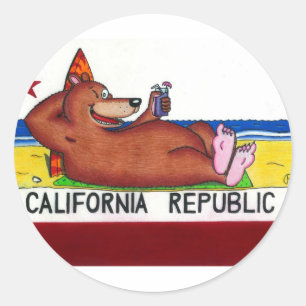 Sticker Rond Drapeau rouillé d'ours de la Californie