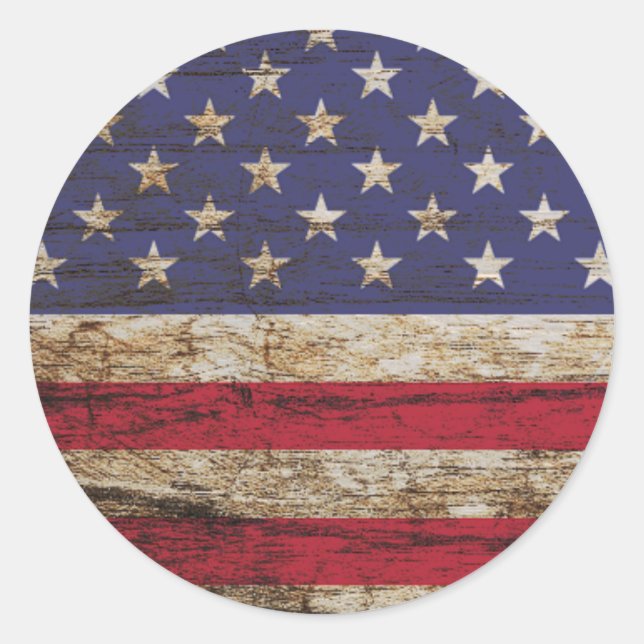 Sticker Rond Drapeau Russe Américain Patriotique États-Unis (Devant)