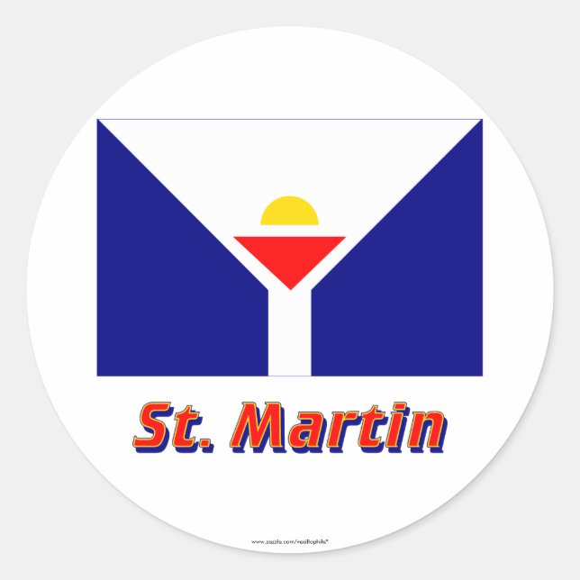 Sticker Rond Drapeau Saint-Martin avec nom (Devant)