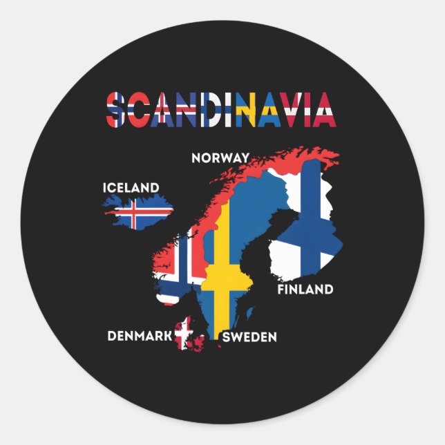 Sticker Rond Drapeau Scandinavie Pays nordiques Cartes Europe d (Devant)