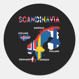 Sticker Rond Drapeau Scandinavie Pays nordiques Cartes Europe d