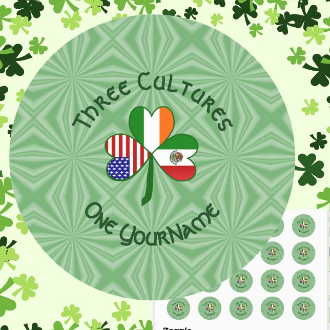 Sticker Rond Drapeau Shamrock irlandais mexicain (Créateur téléchargé)