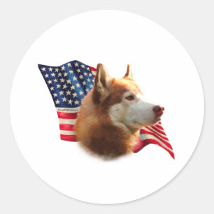 Sticker Rond Drapeau sibérien Husky (rouge)