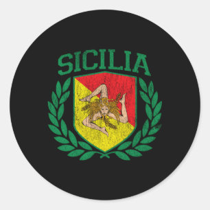 Sticker Rond Drapeau Sicilia Et Bouclier Avec Drapeau Sicile Tr
