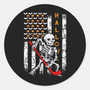 Sticker Rond Drapeau Skeleton Hockey Us