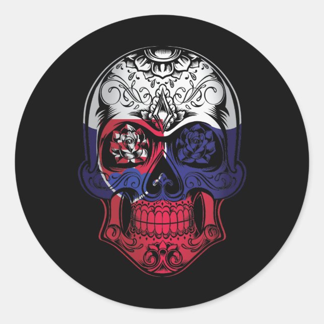 Sticker Rond Drapeau Slovaque Et Rose (Devant)
