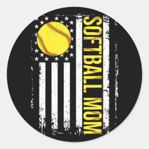 Sticker Rond Drapeau Softball Team Softball Maman Mères Fête Fe