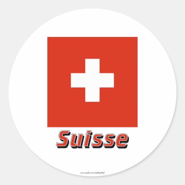 Sticker Rond Drapeau Suisse avec le nom français (Devant)