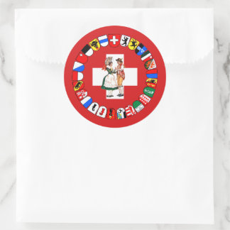 Sticker Rond Drapeau suisse, cantons et danseurs